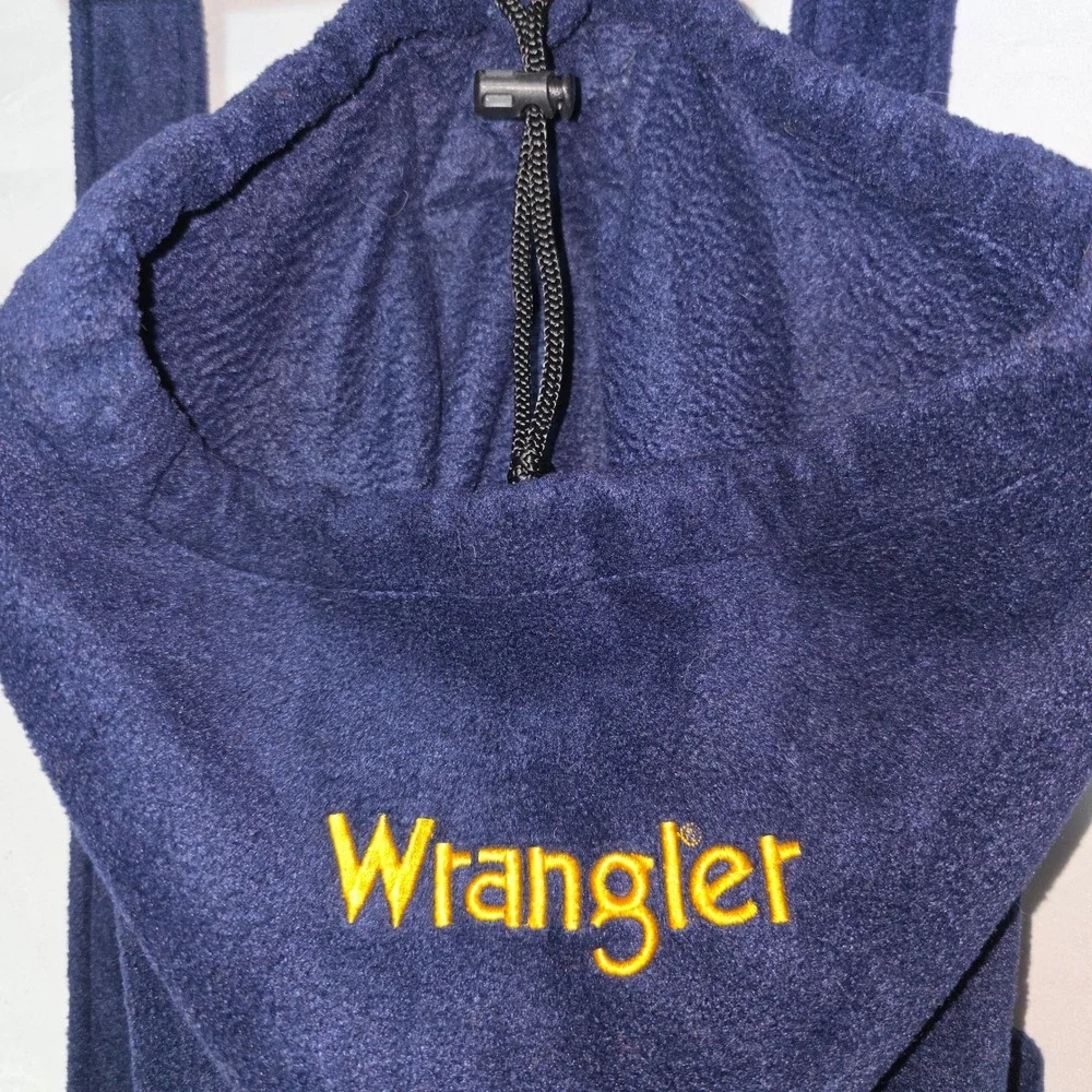 Wrangler Navy Blue Fleece Drawstring Backpack Yellow Embroidered Logo Bag